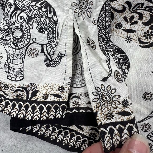 Sopheap Angkor Mens XL Elephant Print Green Ivory Button up Shirt woven - Picture 14 of 15